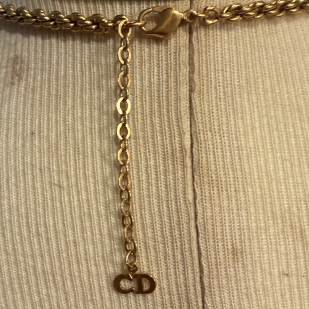 Vintage Christian Dior Marquise Rhinestone Pearl Drop Dangle Gold Chain Necklace - Picture 12 of 12